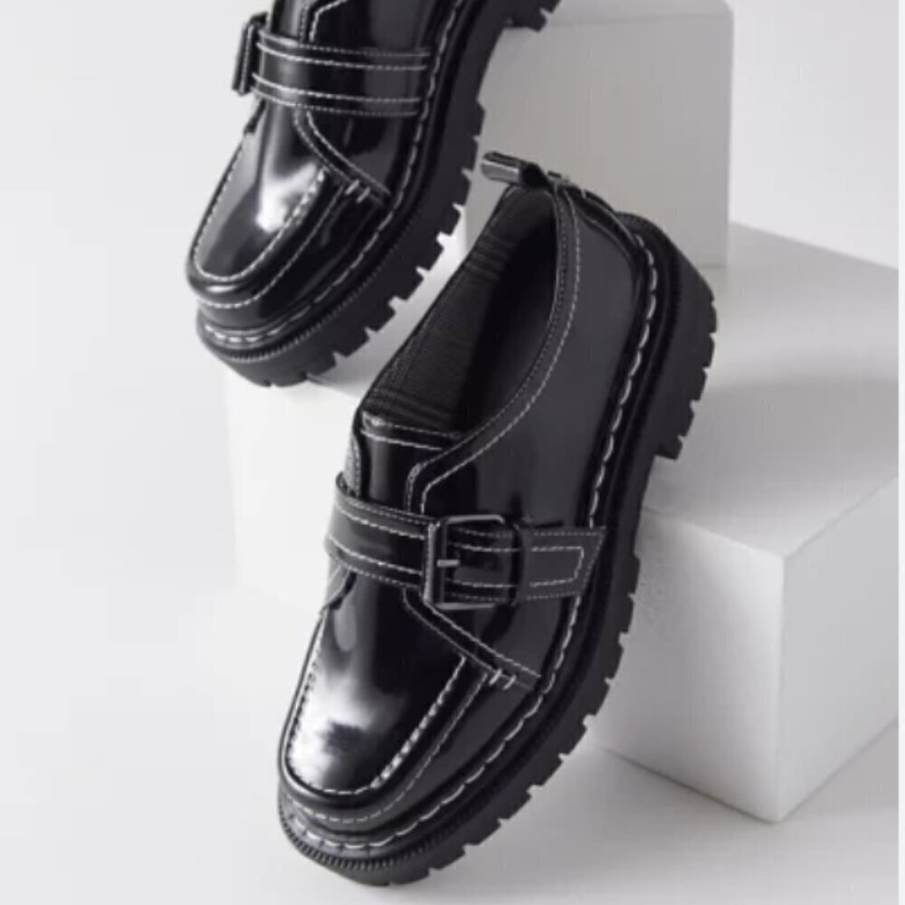 Circus by Sam Edelman Edelle Black Lugged-Sole Monk-Strap Slip On Loafers